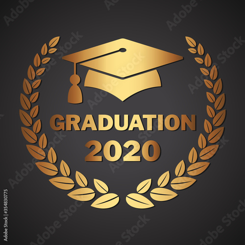 Graduation gold logo isolated on black background.