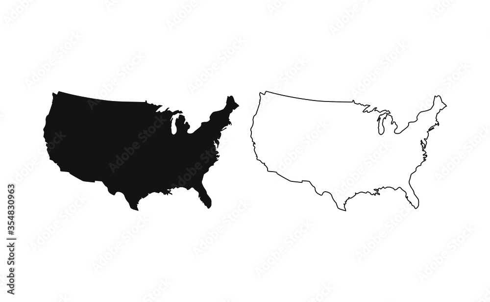Fototapeta USA mapa sylwetka linia kraj Ameryka mapa ilustracja wektor zarys amerykański na białym tle