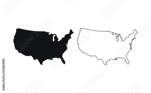 USA map silhouette line country America map illustration vector outline American isolated on white background