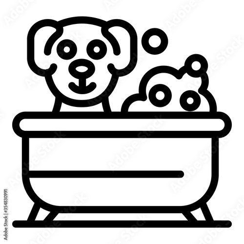 Groomer dog in bathtub icon. Outline groomer dog in bathtub vector icon for web design isolated on white background