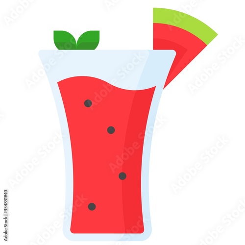 Watermelon smoothie icon, Beverage flat vector illustration