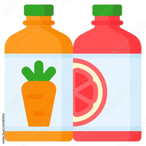 Juice bottle icon, Beverage flat vector illustration