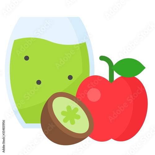 Kiwi apple juice icon, Beverage flat vector illustration