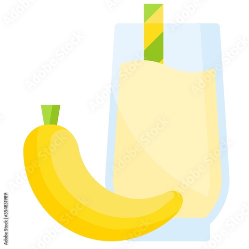 Banana smoothie icon, Beverage flat vector illustration