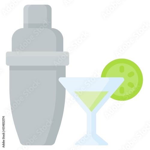 Cocktail shaker icon, Beverage flat vector illustration