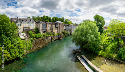French landscape in the country on the Oloron river. Oloron Sainte Marie, france photo