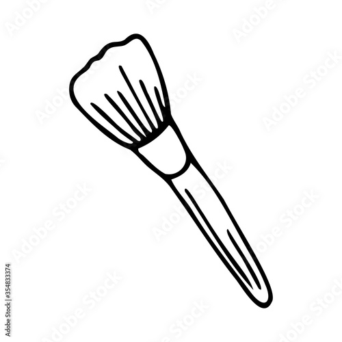 Hand drawn makeup brush isolated on a white background. Doodle  simple outline illustration. It can be used for decoration of textile  paper and other surfaces.