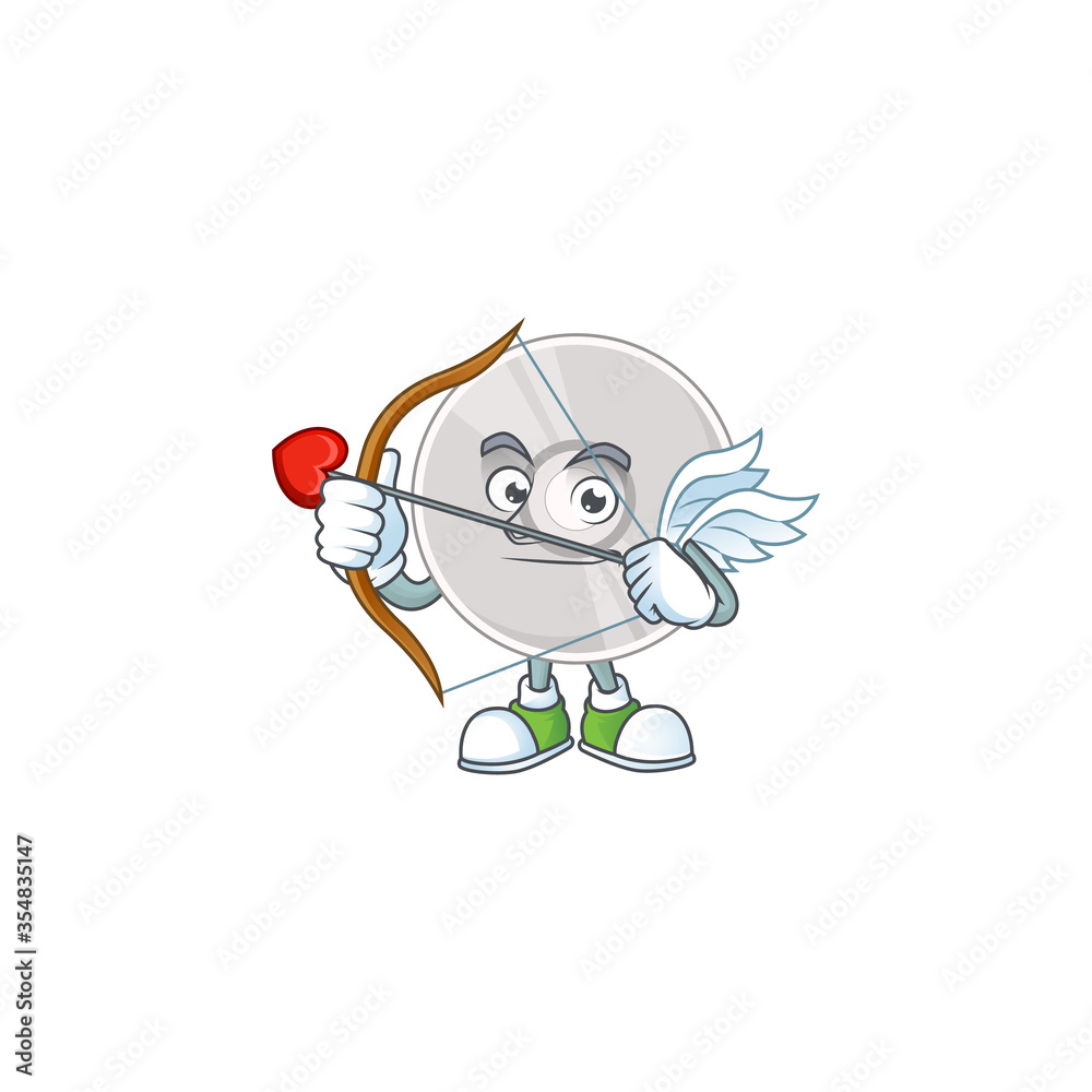 mascot design concept of compact disk cute Cupid with arrow and wings mascot design concept of compact disk cute Cupid with arrow and wings