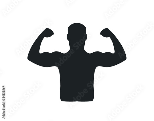 Muscle man icon. Bodybuilder icon. Gym icon. Man body vector silhouette. 