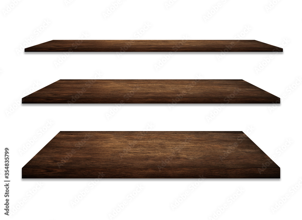 wooden shelves isolated on white background