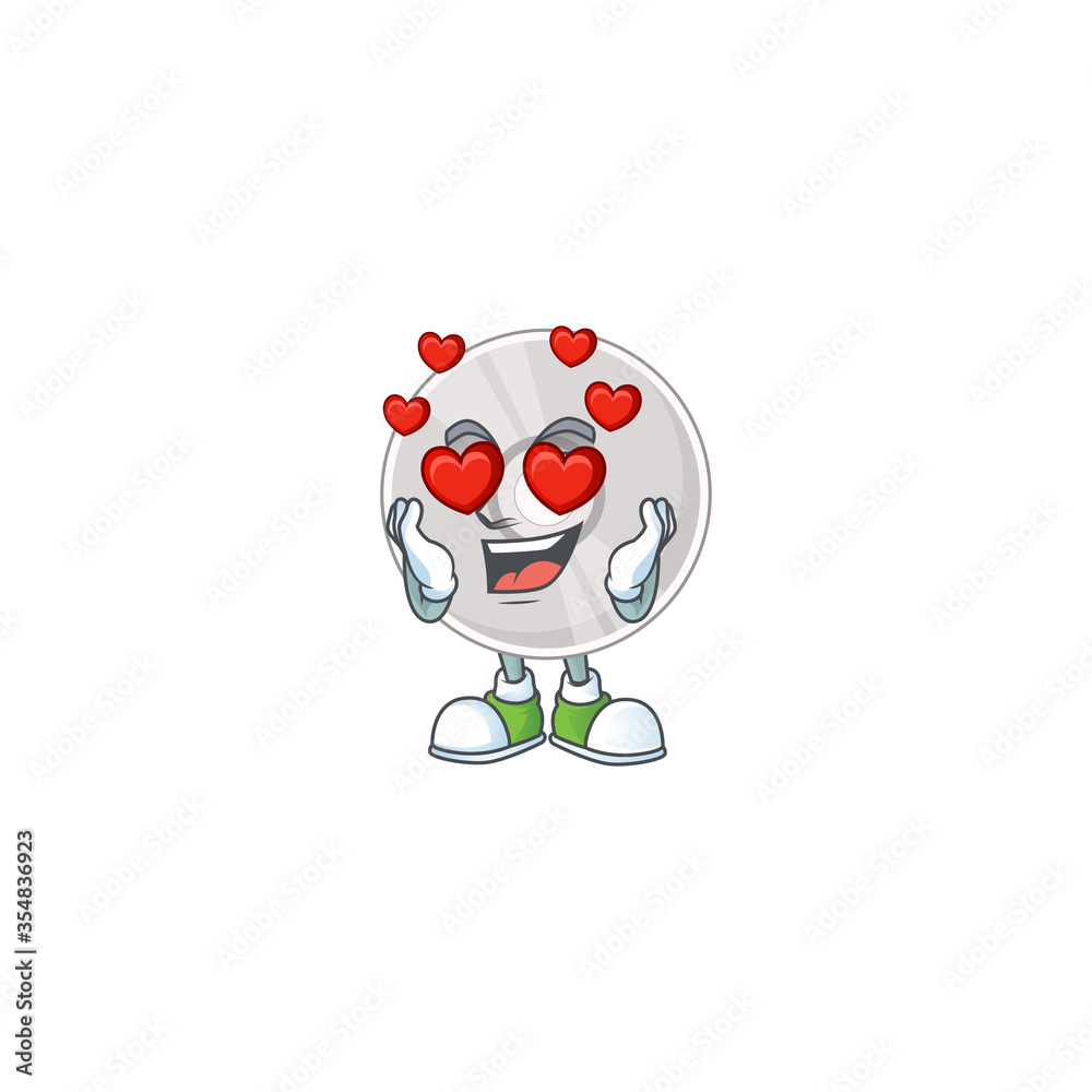 An adorable compact disk cartoon mascot style with a falling in love face An adorable compact disk cartoon mascot style with a falling in love face