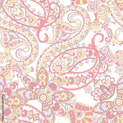 Paisley vector seamless pattern. Fantastic flower, leaves. Textile bohemian print.