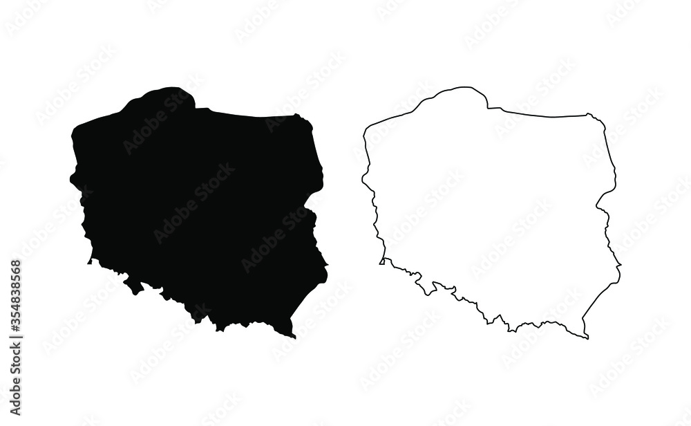 Poland map silhouette line country Europe map illustration vector outline European isolated on white background