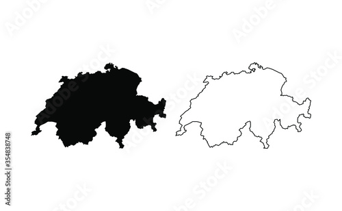 Switzerland map silhouette line country Europe map illustration vector outline European isolated on white background