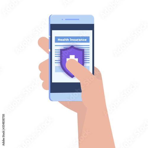 Health insurance service concept. Smartphone with Medical Document Form. Vector illustration