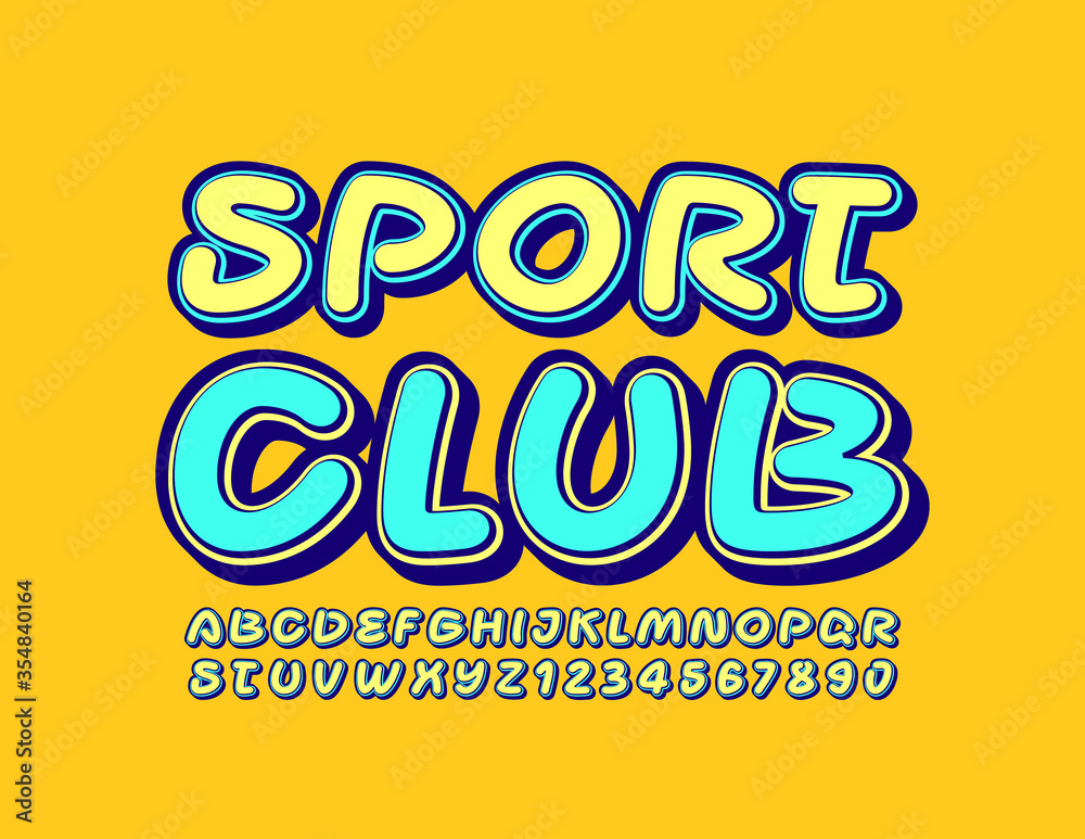 Vector creative emblem Sport Club with Handwritten Font. Trendy Alphabet Letters and Numbers