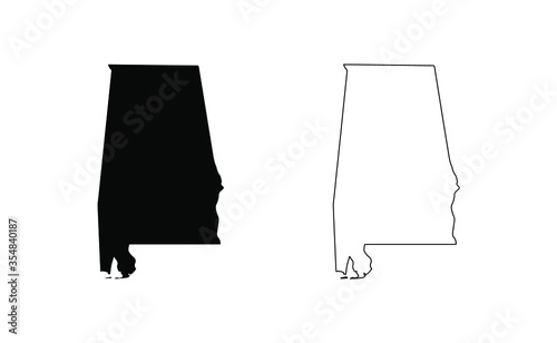 Alabama state silhouette, line style. America illustration, American vector outline isolated on white background