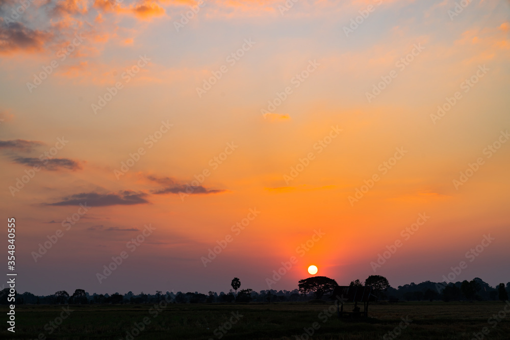 Colorful of clouds and blue sky with sun set for nature textured background