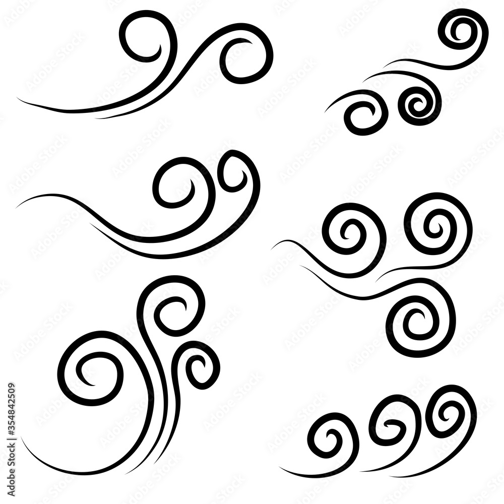 hand drawn wind gust isolated on a white background. Doodle vector illustration. hand drawn wind gust isolated on a white background. Doodle vector illustration.
