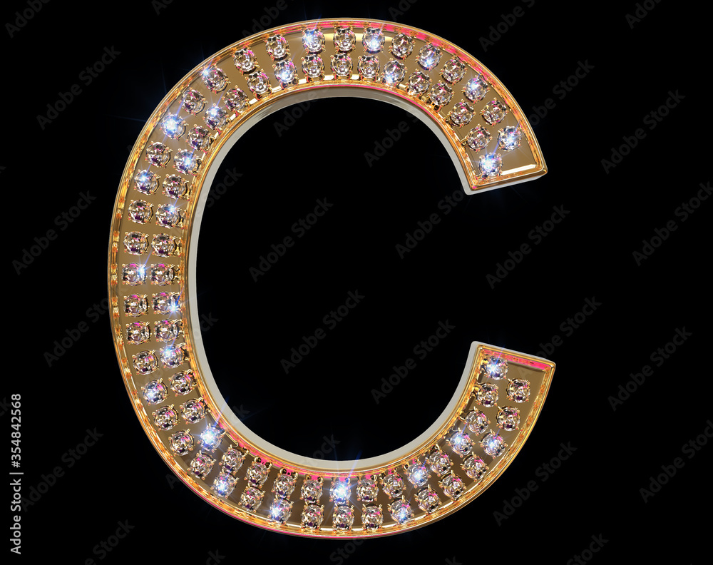 Letter of gold and diamond. Highly detailed 3d illustration. Stock
