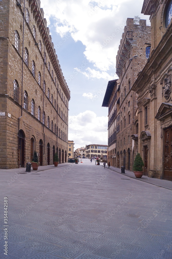 Florence during the covid-19 emergency, Santa Trinita square, Italy