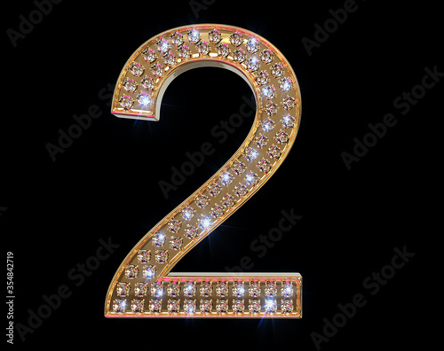 Number of gold and diamond. Highly detailed 3d illustration isolated on black background.