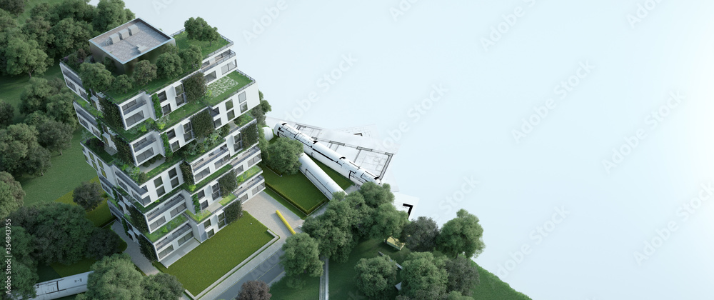 View of Sustainable apartment building project Stock Illustration | Adobe Stock