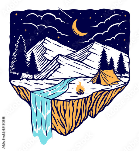 camping in the mountain at night vector illustration