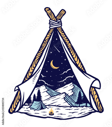 Mountain and tent vector illustration
