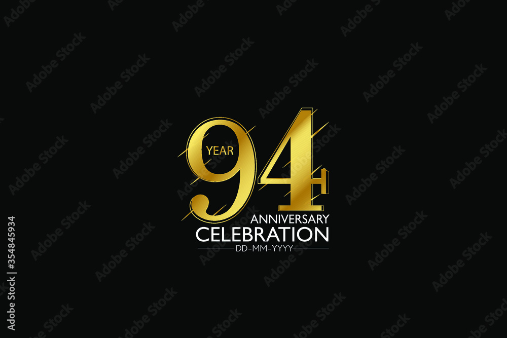 94 year minimalist logo years, jubilee, greeting card. Birthday invitation. Sign Gold space vector illustration on black background - Vector 94 year minimalist logo years, jubilee, greeting card. Birthday invitation. Sign Gold space vector illustration on black background - Vector