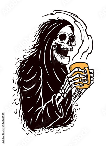 skull grim and coffee vector illustration
