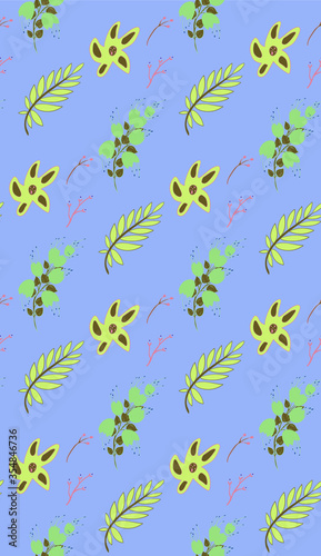 Seamless background image with bright and colored elements. Summer theme pattern with natural colors and herbs. Beautiful background. 