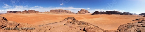 Panoramic photo view in the desert of Wdai Rum, Jordan. 
