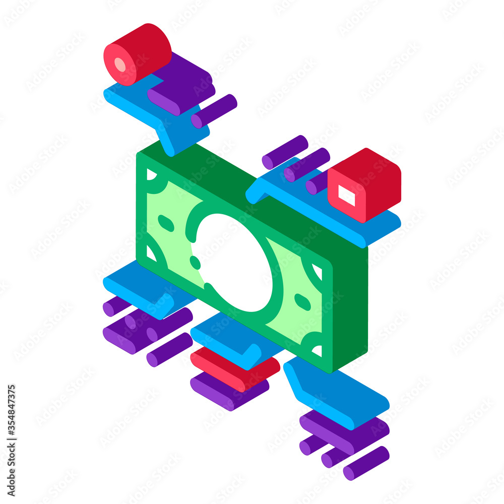 Elements Of Cash Banknotes Icon Vector. Isometric Elements Of Cash Banknotes sign. color isolated symbol illustration