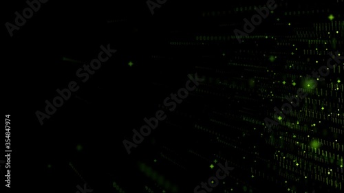 Green futuristic stream. Digital data flow. Creative abstract background. Dynamic pattern with power rays and light. Animation of seamless loop.