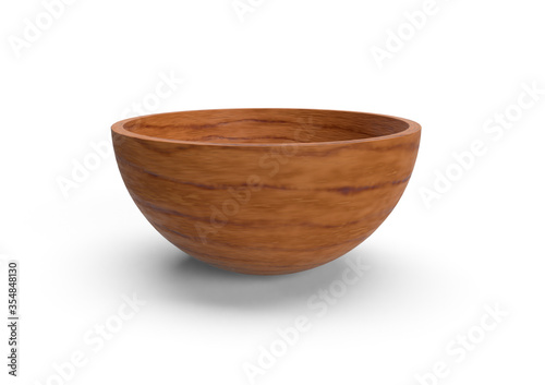 Empty Wooden Bowl isolated white background 
