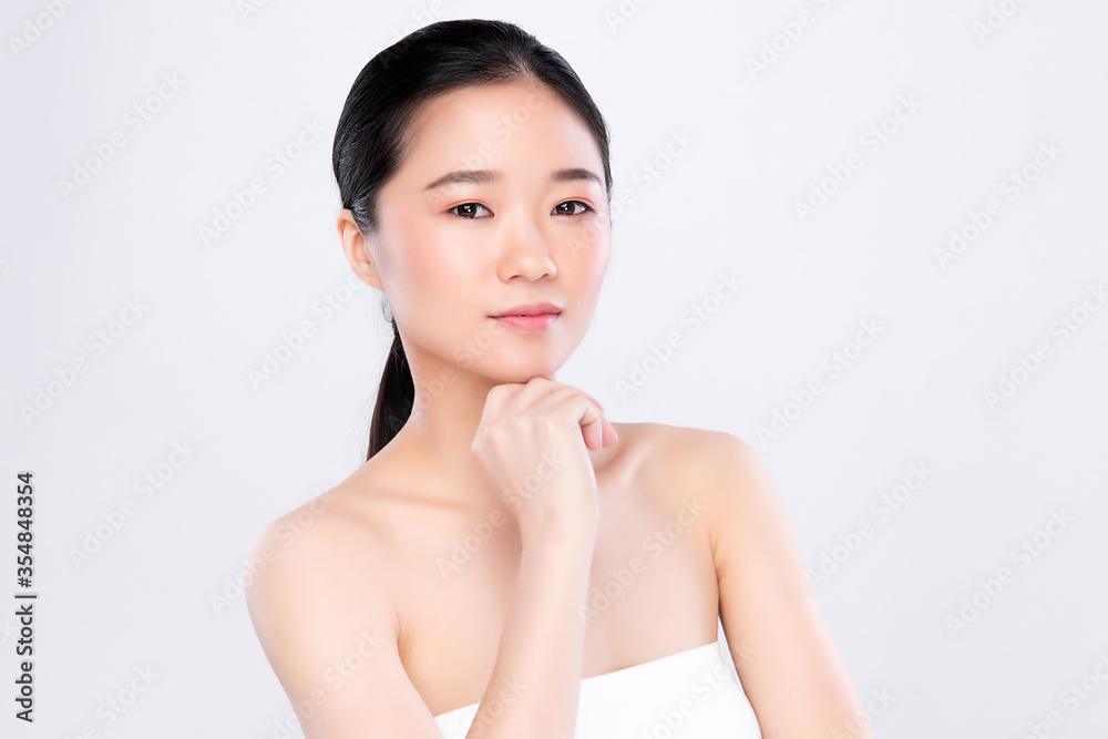 Beauty Woman face Portrait, Beautiful Young Asian Woman with Clean Fresh Healthy Skin, Facial treatment. Cosmetology, beauty and spa, isolated on white background. Beauty Woman face Portrait, Beautiful Young Asian Woman with Clean Fresh Healthy Skin, Facial treatment. Cosmetology, beauty and spa, isolated on white background.