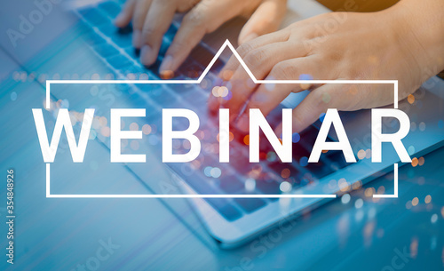 Businessman and team work using a Laptop Computer with Webinar E-business Browsing Connection and cloud online technology webcast concept, business concept