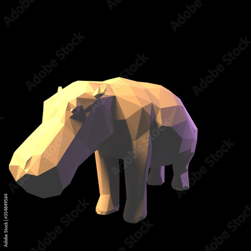 hippo 3d low poly graphic illustration of wildlife animal that is isolated, colorful, background design geometric concept style icon mammal origami paper folded triangle silhouette magic shape