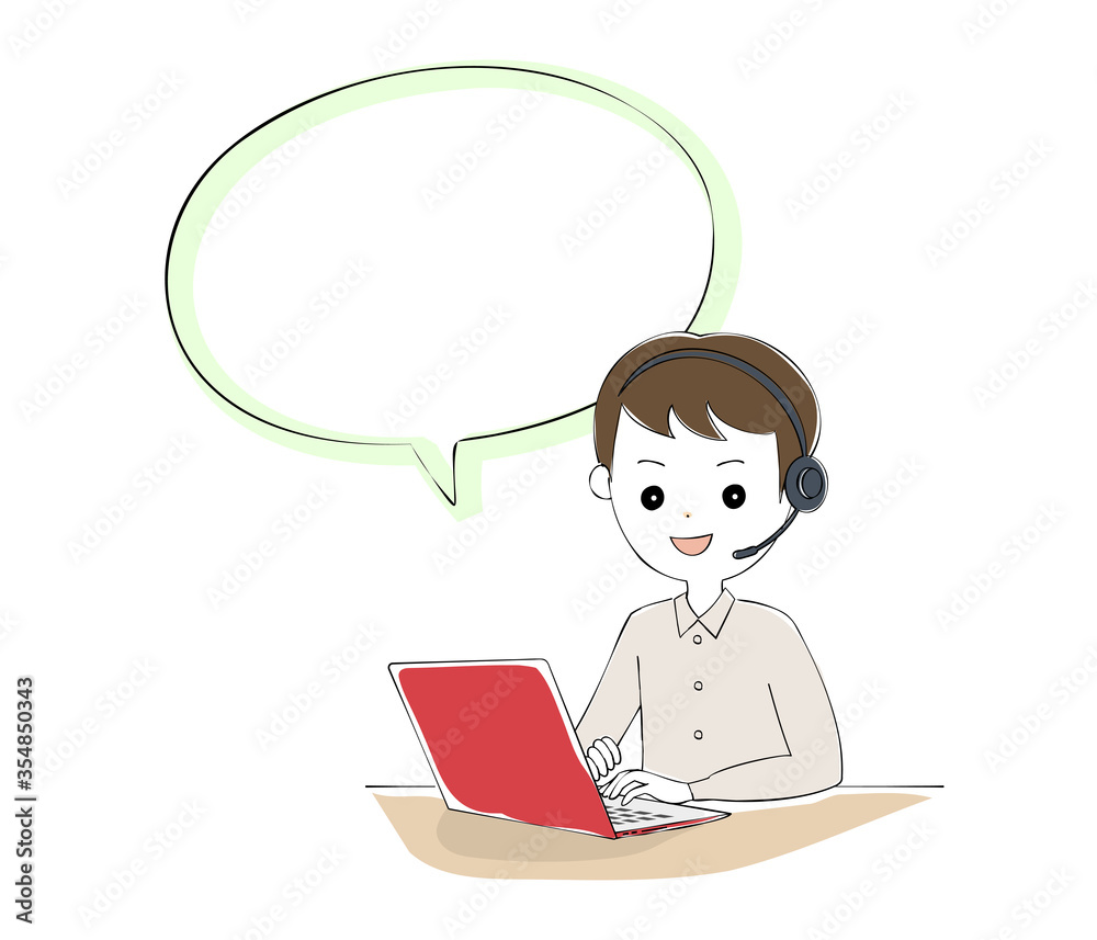 Young man operating laptop with telework Young man operating laptop with telework