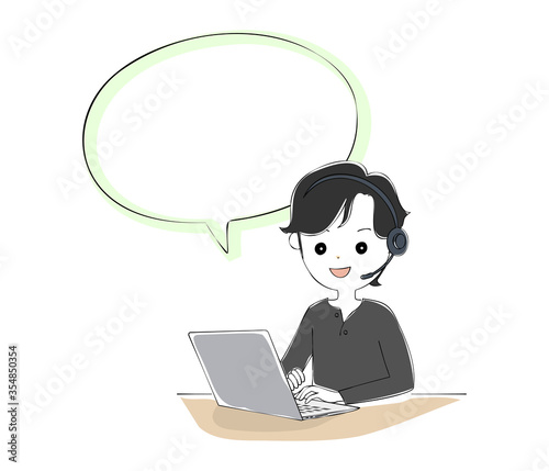 Young man operating laptop with telework