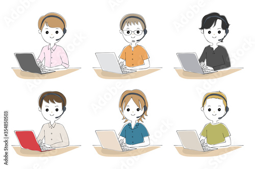Young man operating laptop with telework