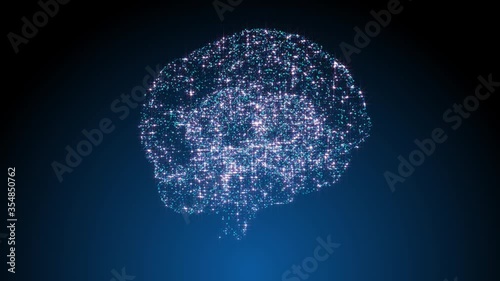 Brain Volumetric rotating  model. Glowing human brain with nerve cells. (loop video)