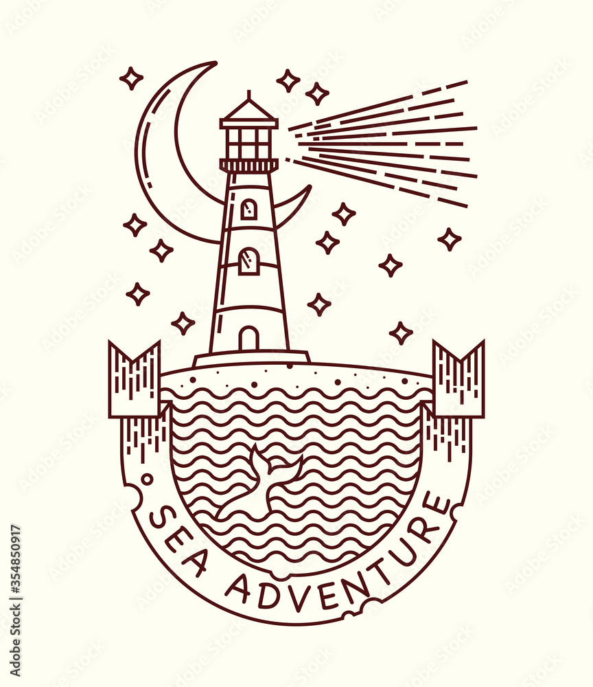 lighthouse on the beach line illustration
