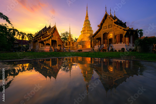 sunset sky wat phra sing in chiang mai thailand