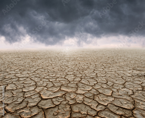 dry cracked dirt in desert with dramatic clouds