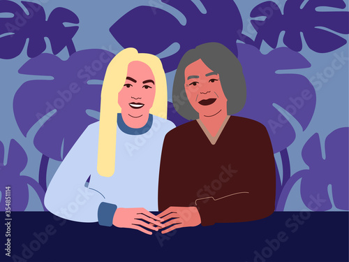 Adult Daughter and mother. Vector illustration.