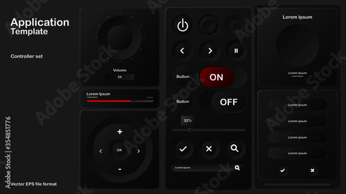 Black button application mobile UI design pack, 3D vector eps10 file formate good for use with web interface design and background