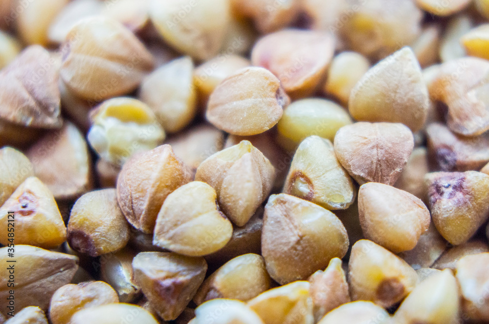 Buckwheat groats closeup. Macro photography Buckwheat groats closeup. Macro photography