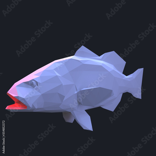 bass 3d low poly graphic illustration of wildlife animal that is isolated, colorful, background design geometric concept style icon mammal origami paper folded triangle silhouette shape